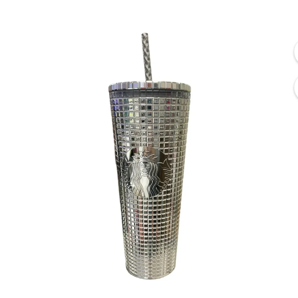 Starbucks 2023 Holiday Silver Disco Ball Mirror Grid 24 oz Venti Tumbler - Picture 1 of 3